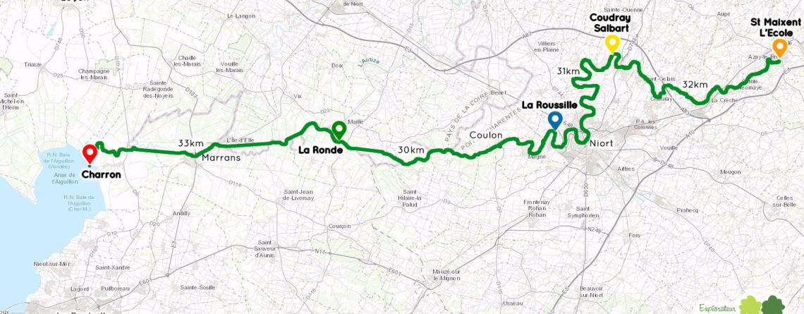 Carte Descente de la Sèvre Niortaise Ranonnée Canoe 4 jours 126km
